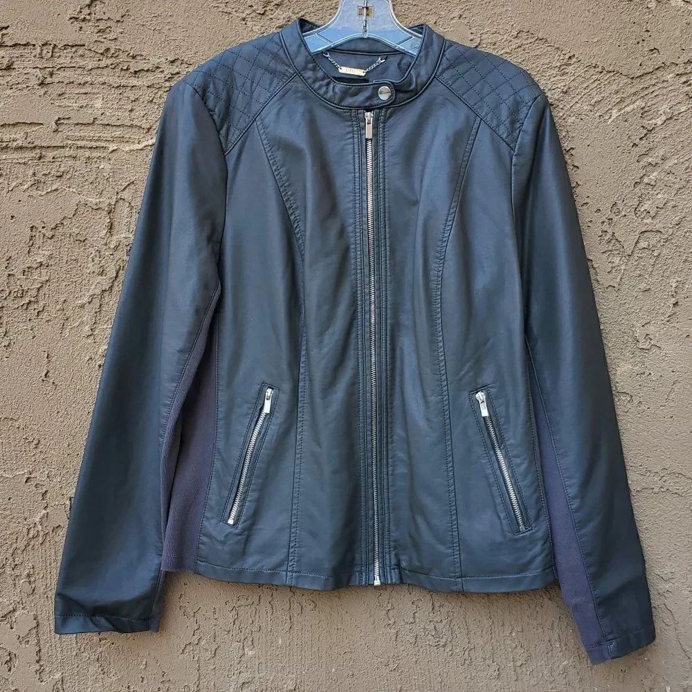 a.n.a Gray faux leather moto jacket